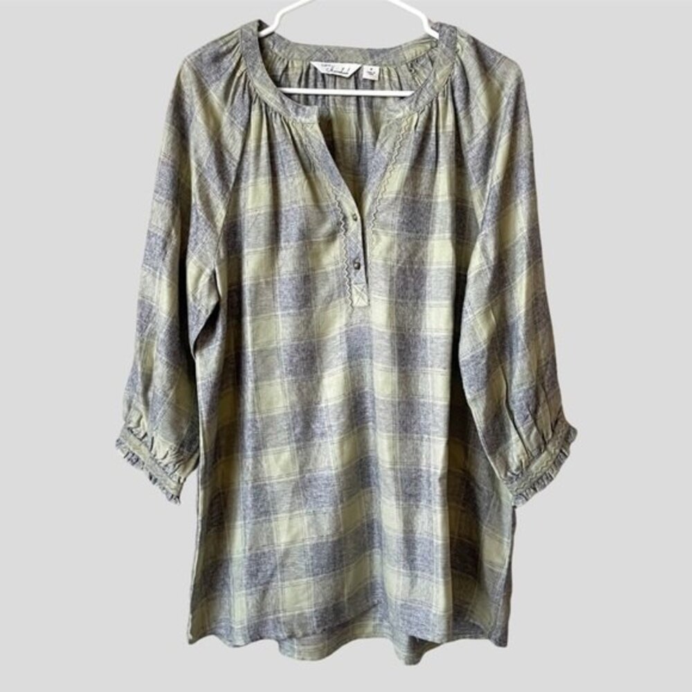 Caffe Marrakesh Jasper Plaid Popover Blouse